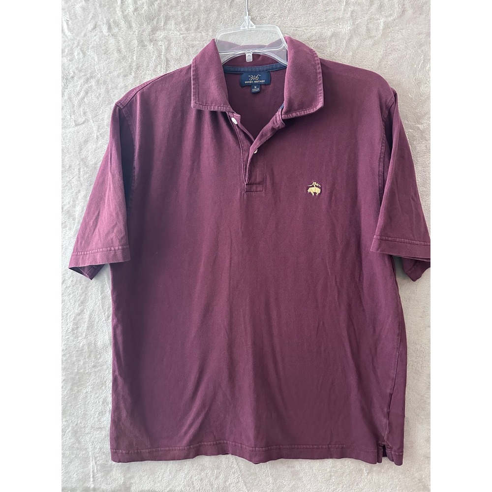 Brooks Brothers 346 Mens Polo Shirt Size Medium Burgundy Cotton Short Sleeve